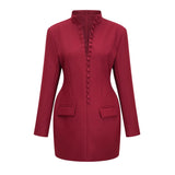 Valeria Burgundy Stand Collar Long Sleeve Mini Dress