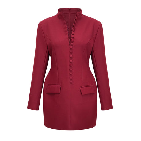 Delilah Mini Dress Burgundy Stand Collar Long Sleeve
