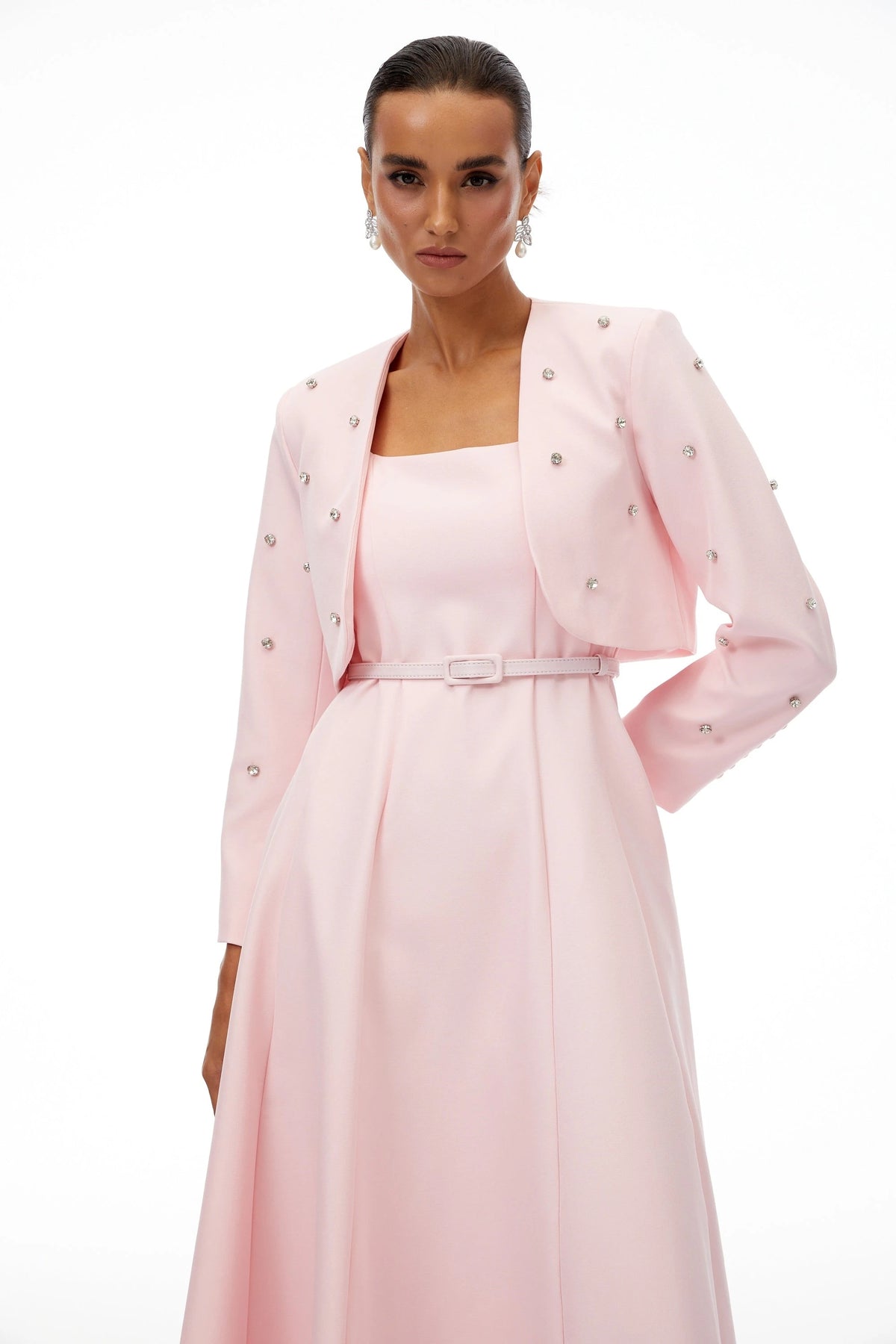 Valéria Pink Crystal Embellished Jacket  Dress Set