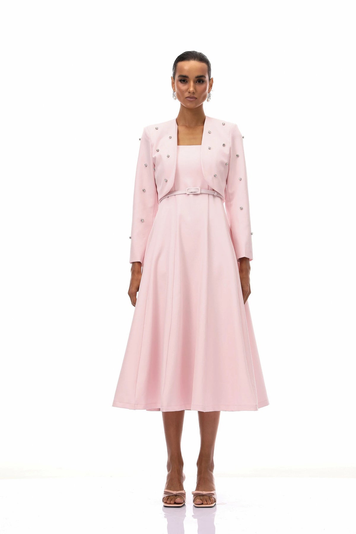 Valéria Pink Crystal Embellished Jacket  Dress Set