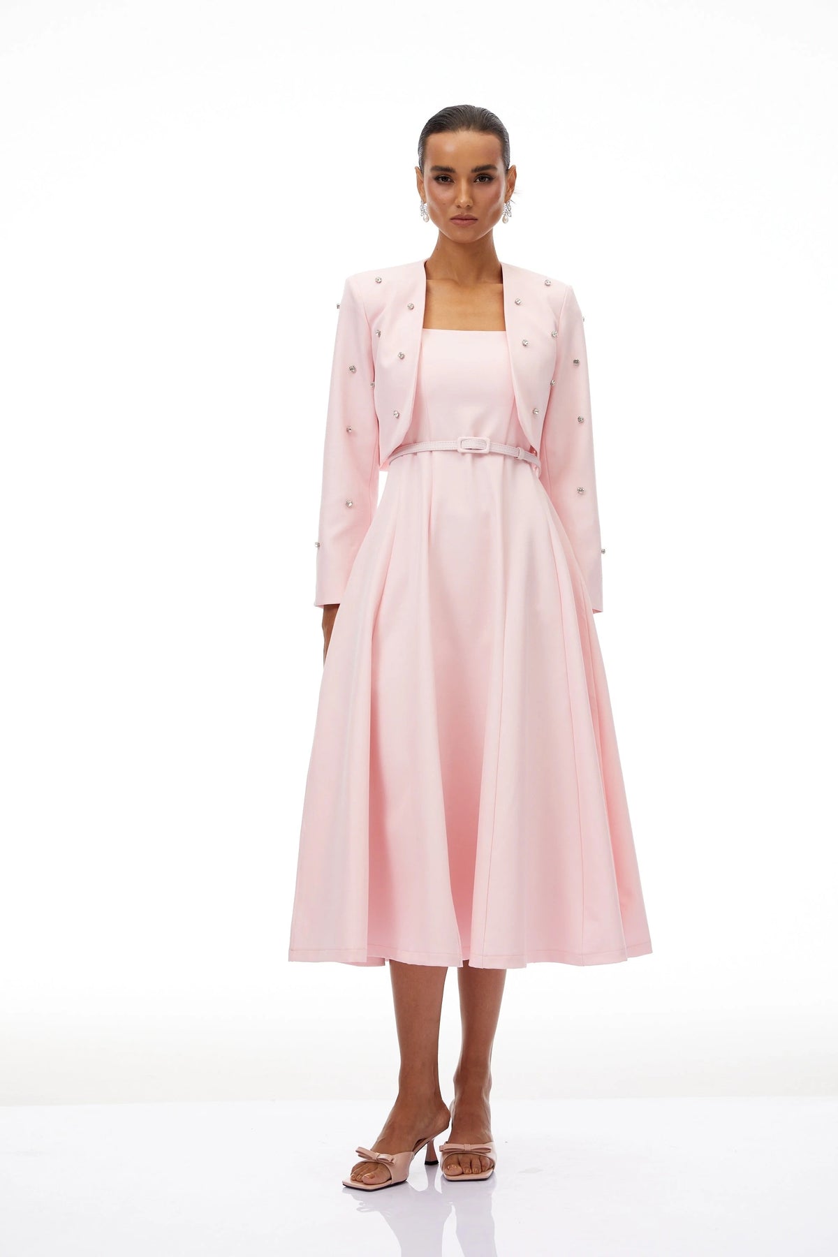 Valéria Pink Crystal Embellished Jacket  Dress Set