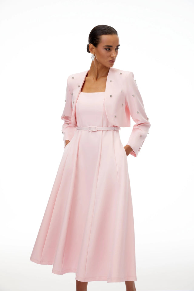 Valéria Pink Crystal Embellished Jacket  Dress Set