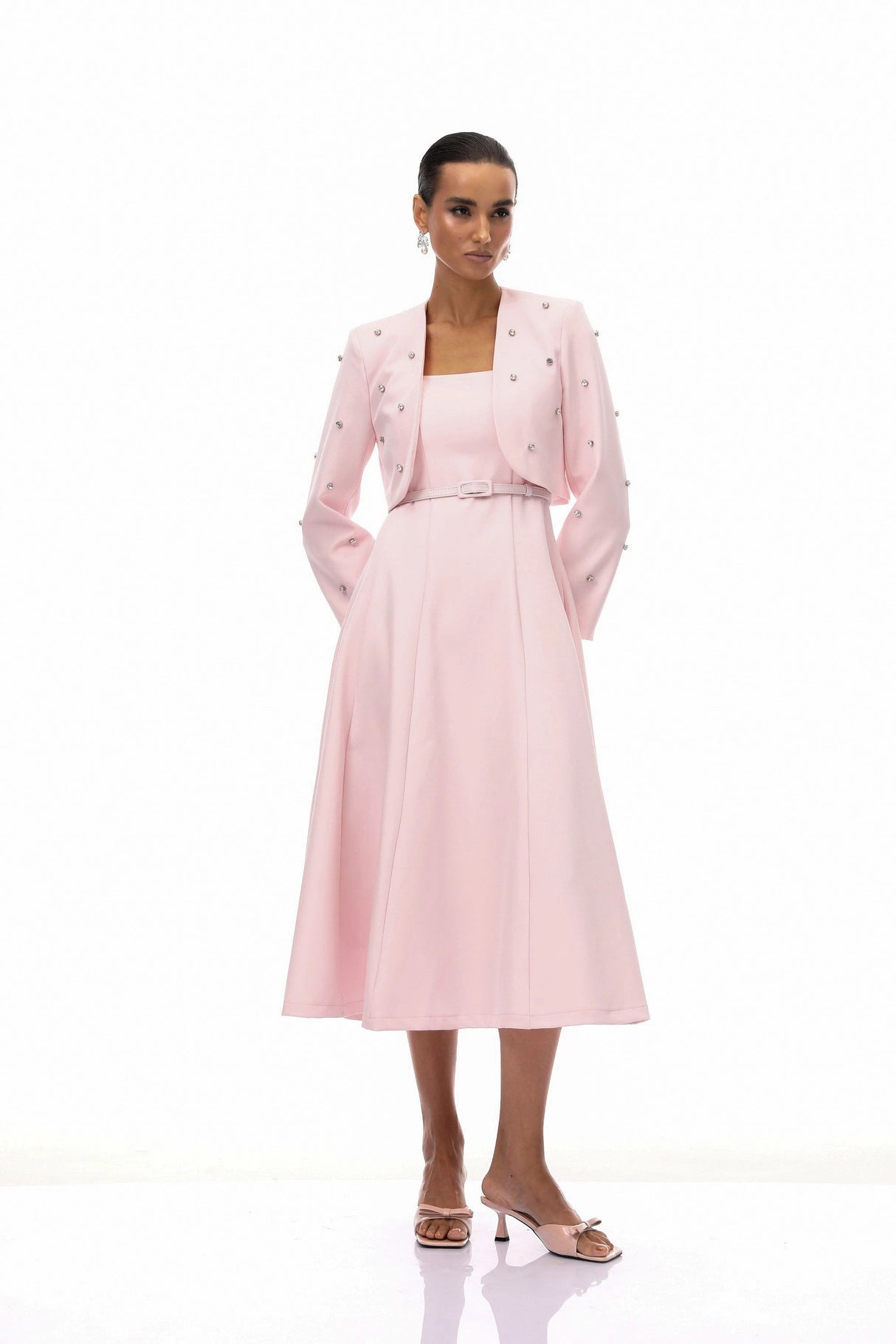 Valéria Pink Crystal Embellished Jacket  Dress Set