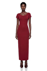 Valeria Red Knit Pencil Maxi Dress