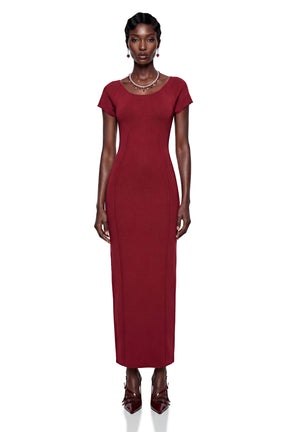 Valeria Red Knit Pencil Maxi Dress