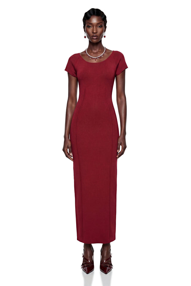 Valeria Red Knit Pencil Maxi Dress