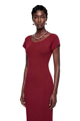 Valeria Red Knit Pencil Maxi Dress