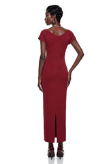 Valeria Red Knit Pencil Maxi Dress