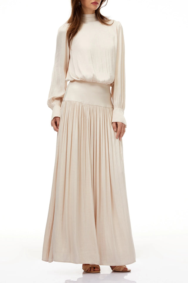 Valérie Neutral SelfTie Pleated Maxi Dress