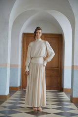 Valérie Neutral SelfTie Pleated Maxi Dress
