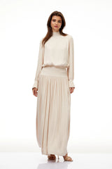 Valérie Neutral SelfTie Pleated Maxi Dress
