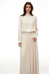 Valérie Neutral SelfTie Pleated Maxi Dress