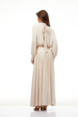 Valérie Neutral SelfTie Pleated Maxi Dress