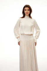 Valérie Neutral SelfTie Pleated Maxi Dress
