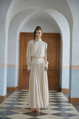 Valérie Neutral SelfTie Pleated Maxi Dress