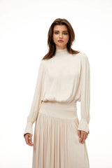 Valérie Neutral SelfTie Pleated Maxi Dress