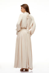 Valérie Neutral SelfTie Pleated Maxi Dress