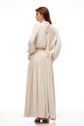 Valérie Neutral SelfTie Pleated Maxi Dress