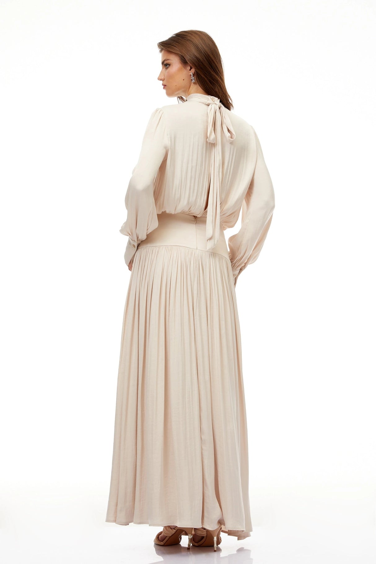 Valérie Neutral SelfTie Pleated Maxi Dress