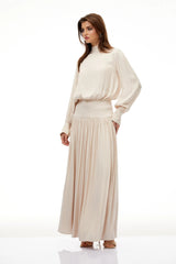 Valérie Neutral SelfTie Pleated Maxi Dress