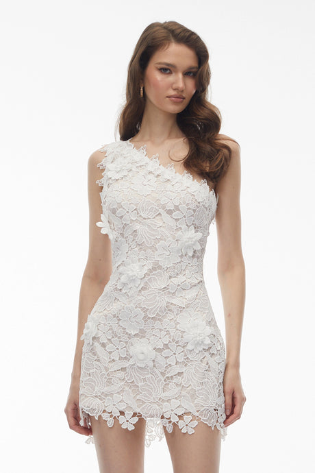 Eden Mini Dress White with Floral Applique
