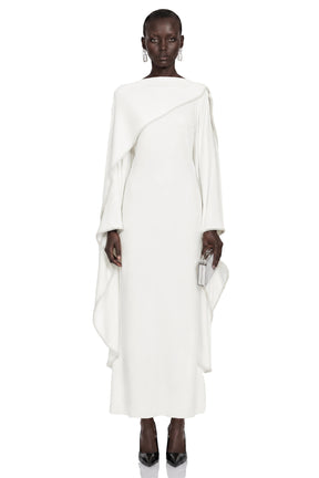Vanilla White Maxi Dress with Cape Flared Sleeves