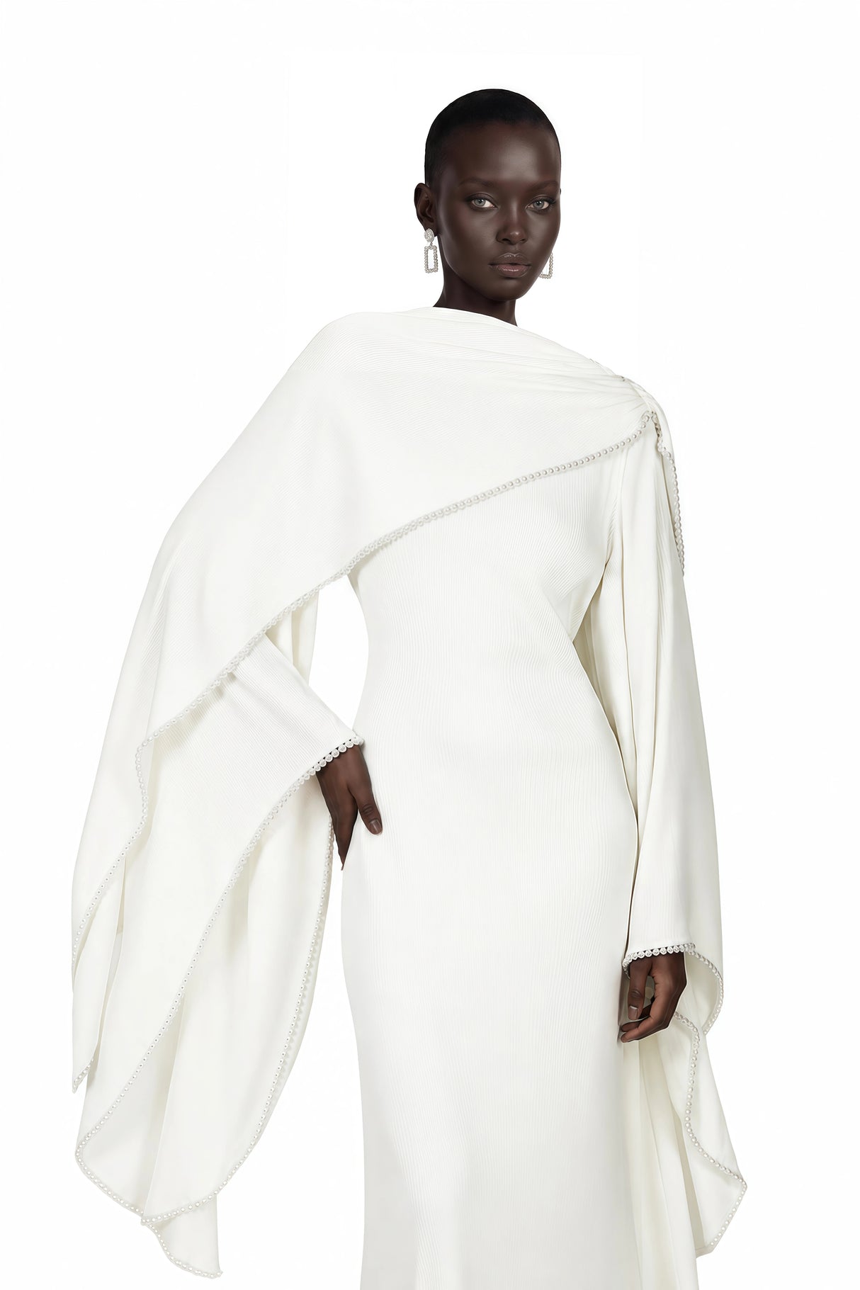 Vanilla White Maxi Dress with Cape Flared Sleeves