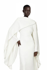 Vanilla White Maxi Dress with Cape Flared Sleeves