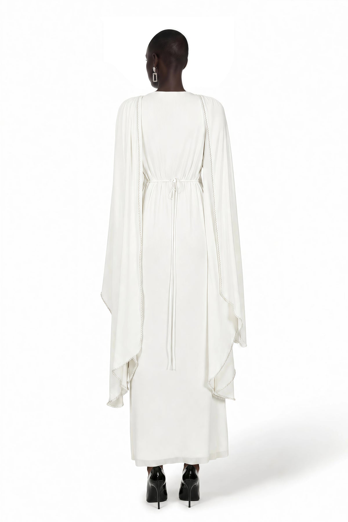 Vanilla White Maxi Dress with Cape Flared Sleeves