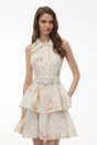 Vashti Neutral Tiered Ruffled Mini Dress