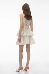 Vashti Neutral Tiered Ruffled Mini Dress