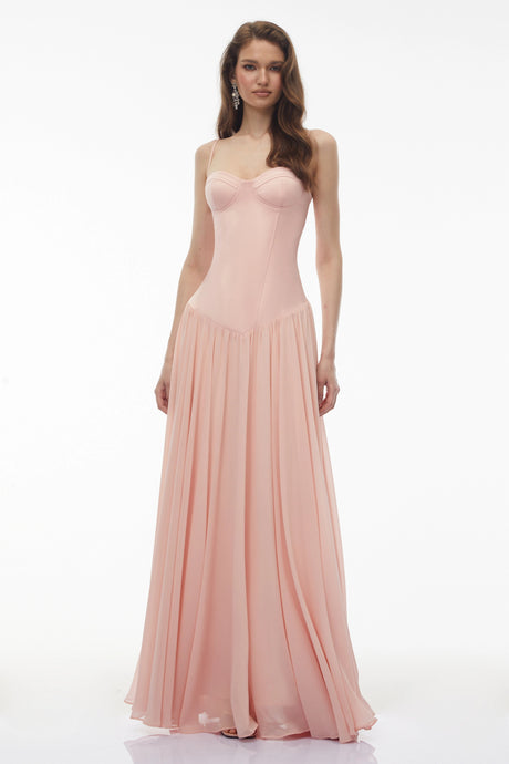 Michelina Maxi Dress Pink Sweetheart Pleated