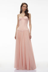 Vasylyna Pink Sweetheart Pleated Maxi Dress