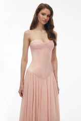 Vasylyna Pink Sweetheart Pleated Maxi Dress