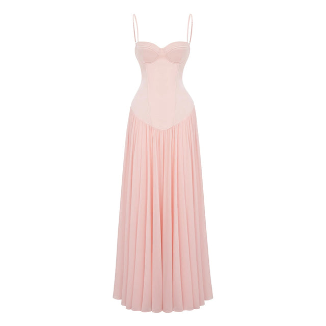 Vasylyna Pink Sweetheart Pleated Maxi Dress