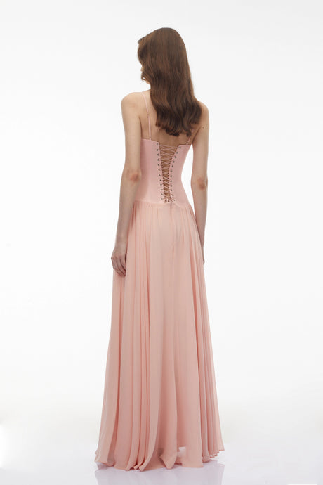 Michelina Maxi Dress Pink Sweetheart Pleated
