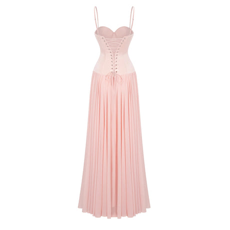 Michelina Maxi Dress Pink Sweetheart Pleated