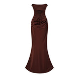 Vedette Brown Ruched Corset Maxi Dress Without Gloves