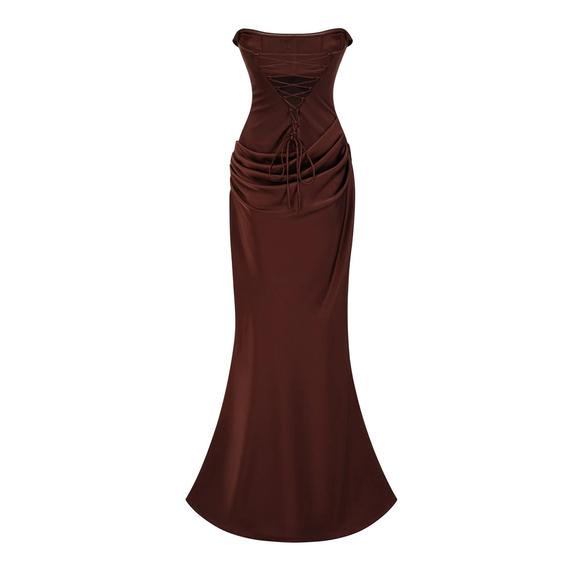 Vedette Brown Ruched Corset Maxi Dress Without Gloves