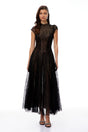Velia Black Lace Glitter Tulle Maxi Gown