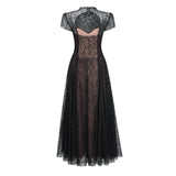 Velia Black Lace Glitter Tulle Maxi Gown