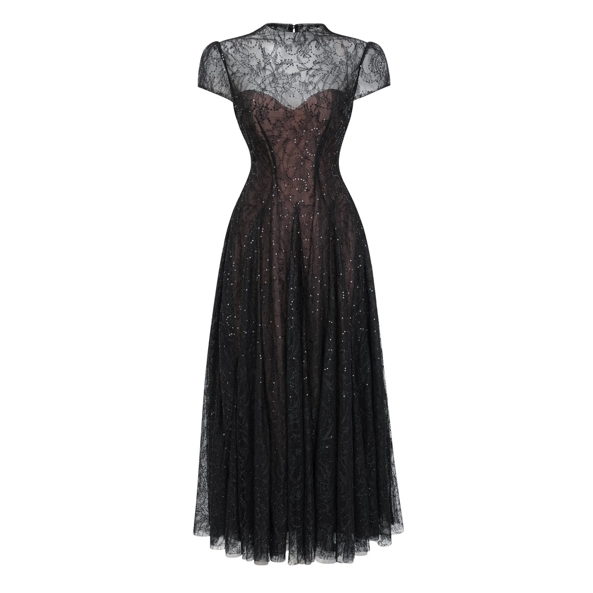 Velia Black Lace Glitter Tulle Maxi Gown