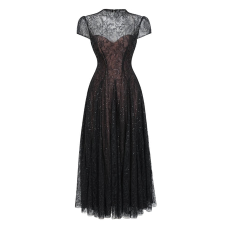 Nora Black Lace Glitter Tulle Maxi Gown