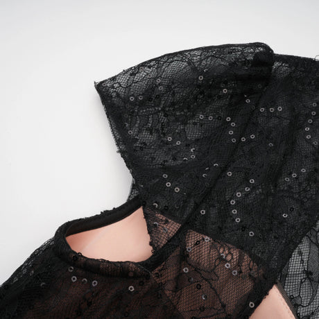 Nora Black Lace Glitter Tulle Maxi Gown