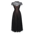 Velia Black Lace Glitter Tulle Maxi Gown