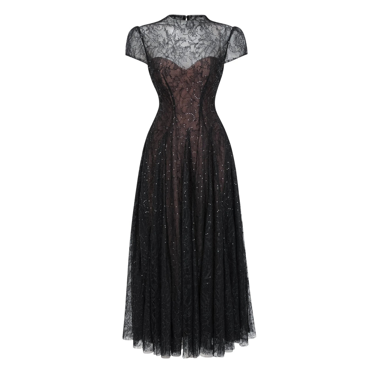 Velia Black Lace Glitter Tulle Maxi Gown