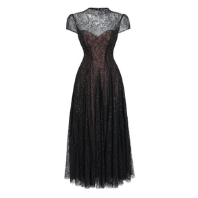 Velia Black Lace Glitter Tulle Maxi Gown