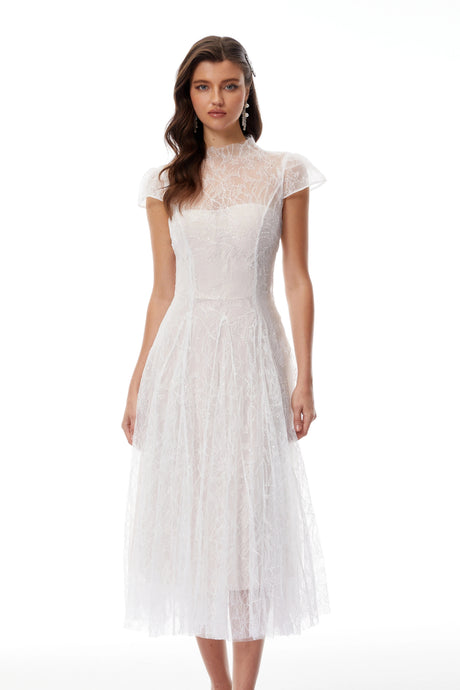 Addison White Lace Glitter Tulle Maxi Gown