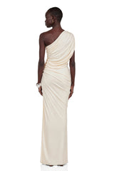Vellamo Ivory One Shoulder Ruched Bodycon Maxi Dress