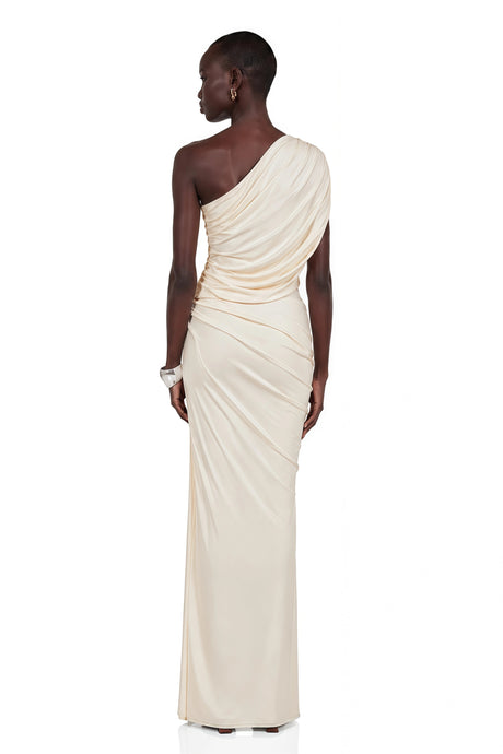Lesly Maxi Dress Ivory One Shoulder Ruched Bodycon